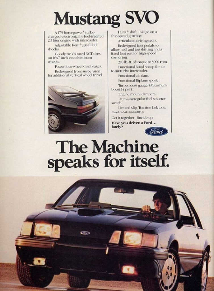 1984 Ford Mustang SVO ad
